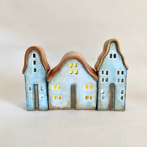 Set of three Luminary Christmas Ceramic Houses Housewarming Decoration image 2