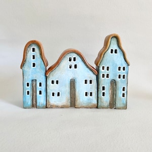 Set of three Luminary Christmas Ceramic Houses Housewarming Decoration image 1