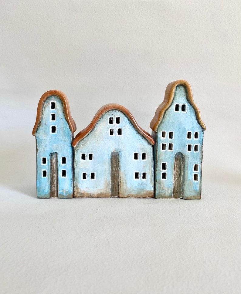 Set of three Luminary Christmas Ceramic Houses Housewarming Decoration image 1