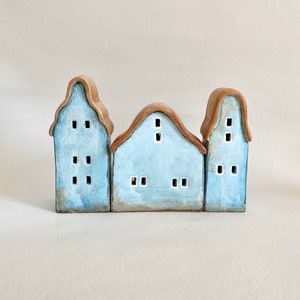 Set of three Luminary Christmas Ceramic Houses Housewarming Decoration image 6