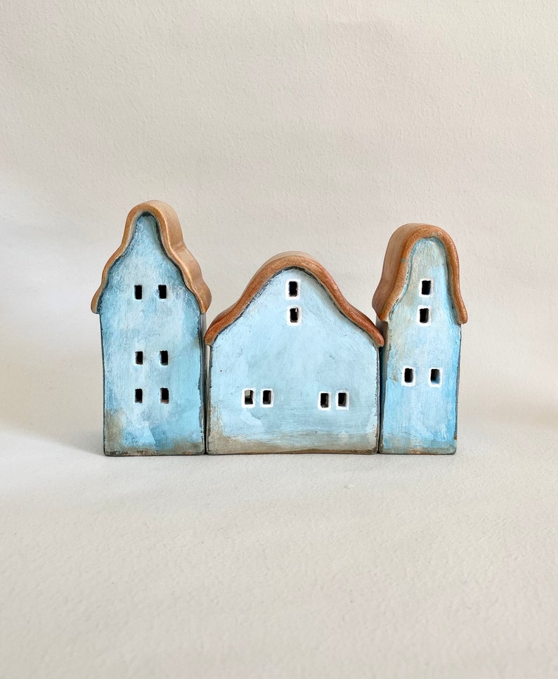 Set of three Luminary Christmas Ceramic Houses Housewarming Decoration image 6