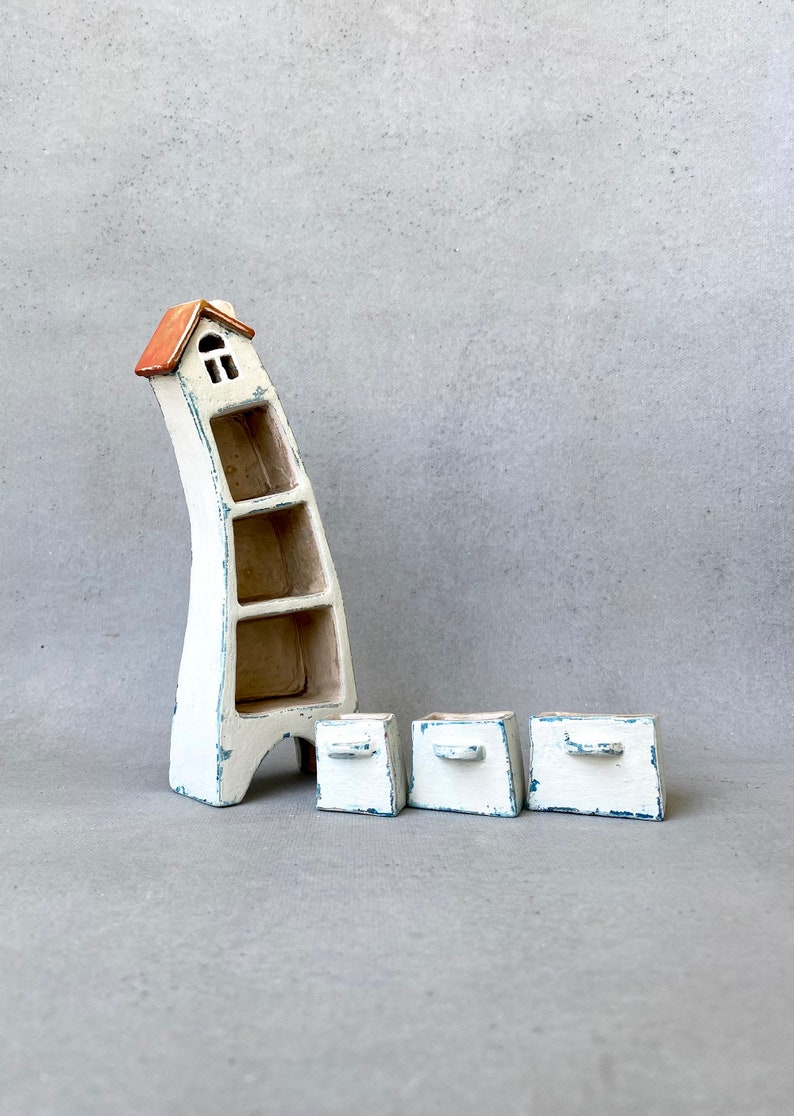 handmade ceramic house, housewarming gift, house shaped jewelry box, house with mini drawers, small treasuries box image 4