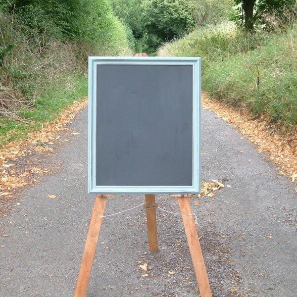 Large sized blackboard or chalk board with a painted and distressed in "Duck Egg" colour vintage frame