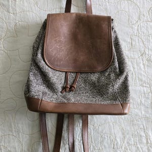 L.L. Bean Brown Leather & Tweed Backpack L.L. Bean Mini Backpack Purse Tweed w/ Leather Trim  main image 3