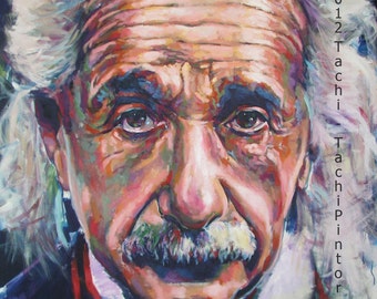 May include: A vibrant portrait of a man with white hair and a mustache. The painting is a close-up of the man's face, showing wrinkles and expressive eyes. The artwork is signed and dated.