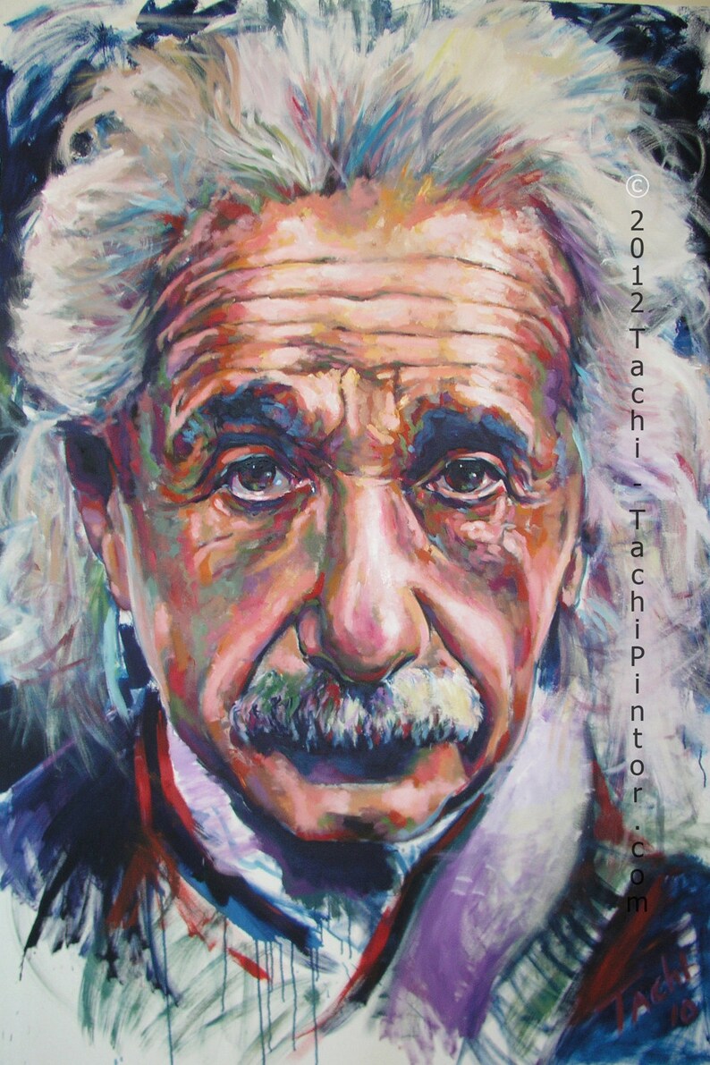 May include: A colorful portrait of a man with white hair and a mustache. The painting features a close-up of the man's face, with visible wrinkles and expressive eyes. The artwork is signed and dated.