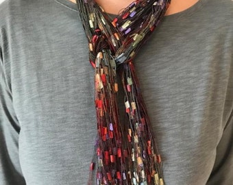Multi Gem Scarf Cascading Necklace Ladder Yarn Trellis Ribbon Mother's Day Belt Fabric Jewelry All Season Lightweight Scarf Fringe Scarf