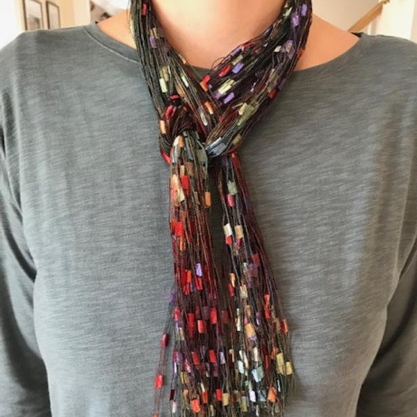 Multi Gem Scarf Cascading Necklace Ladder Yarn Trellis Ribbon Mother's Day Belt Fabric Jewelry All Season Lightweight Scarf Fringe Scarf