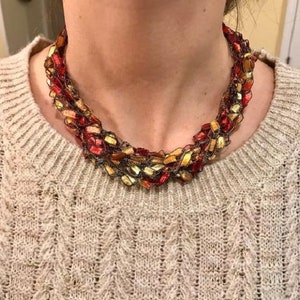 Mother's Day Necklace Fall Ladder Yarn Necklace Scarf Crochet Trellis Red Yellow Autumn Lightweight Necklace Metal Free Necklace Adjustable