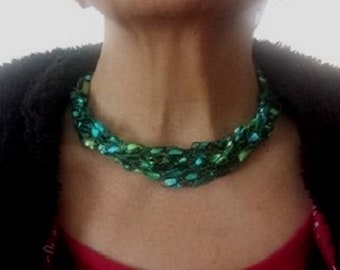 St. Patrick's Day Necklace Green Ladder Yarn Necklace Crochet Necklace Trellis Teal Necklace Mother's Day Gift Grab Bag