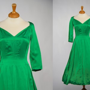 1950s SUZY PERETTE Green Satin drop waist dress / 29 Waist image 1