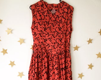 Red 1950s dress with black flocking