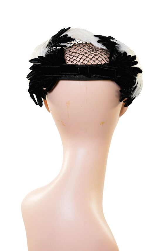 1950s Black and White Feather Hat / 50s Mini Hat … - image 3