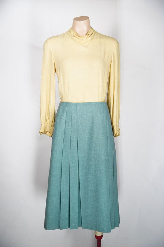 1960s style FLETCHER JONES teal blue skirt / 28" … - image 2