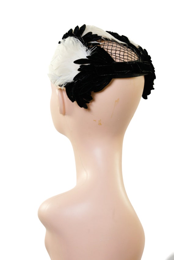 1950s Black and White Feather Hat / 50s Mini Hat … - image 4