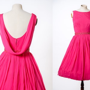1960s Hot Pink Chiffon Dress with Sash