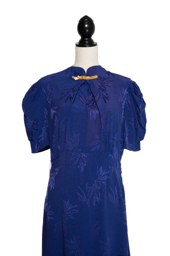 1930s Royal Blue Dress with Gold Belt Details / 3… - image 3
