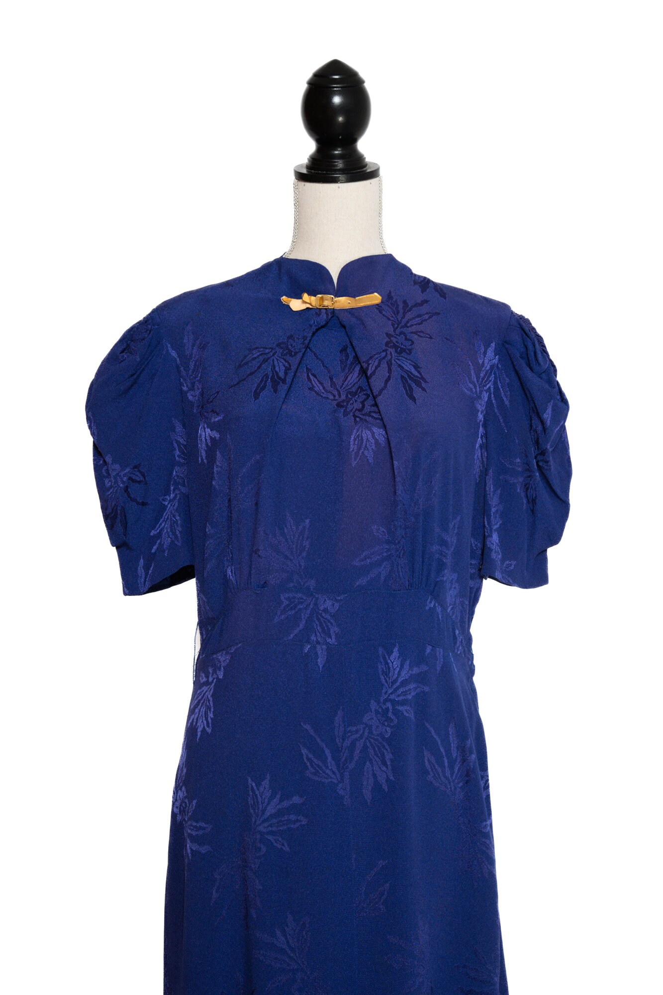 1930s Royal Blue Dress With Gold Belt Details / 30s Jacquard Crepe Puffed  Sleeve Gown / 33" Waist - Etsy