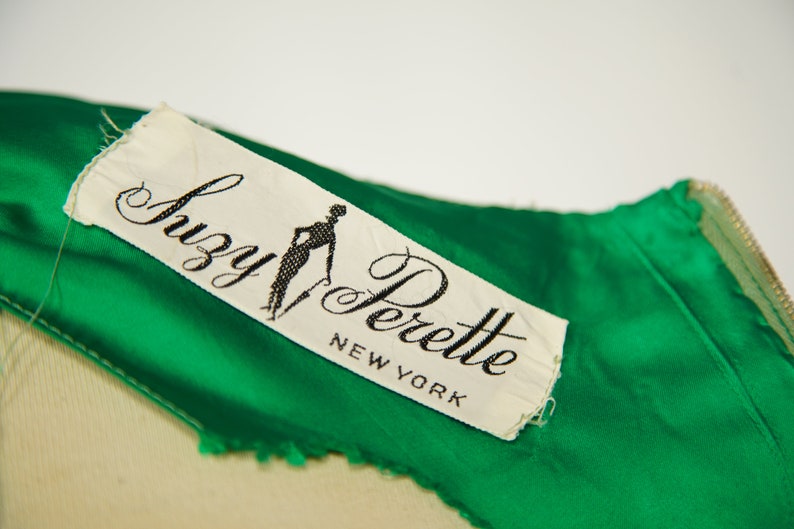 1950s SUZY PERETTE Green Satin drop waist dress / 29 Waist image 5