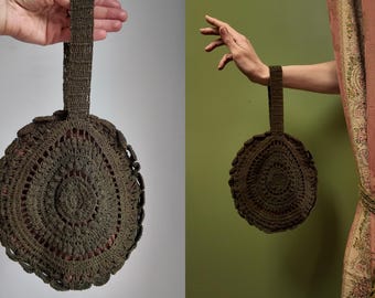1930s 1940s Olive Crochet Handbag / 30s 40s Green Purse
