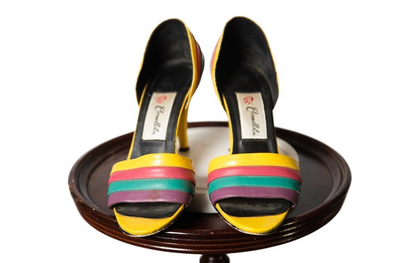 1980s Rainbow Heels / Yellow / Purple / Pink and … - image 3