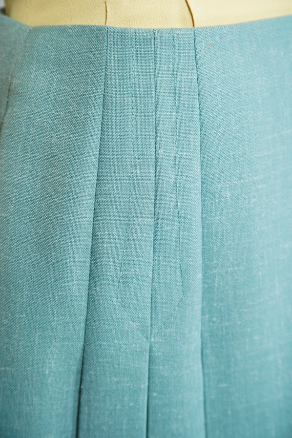 1960s style FLETCHER JONES teal blue skirt / 28" … - image 7