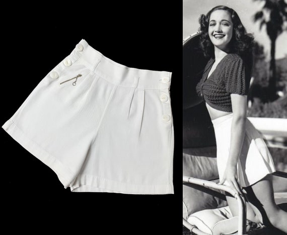 1930s 1940s Sailor Style Tennis Shorts with tiny p