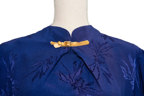1930s Royal Blue Dress with Gold Belt Details / 3… - image 7