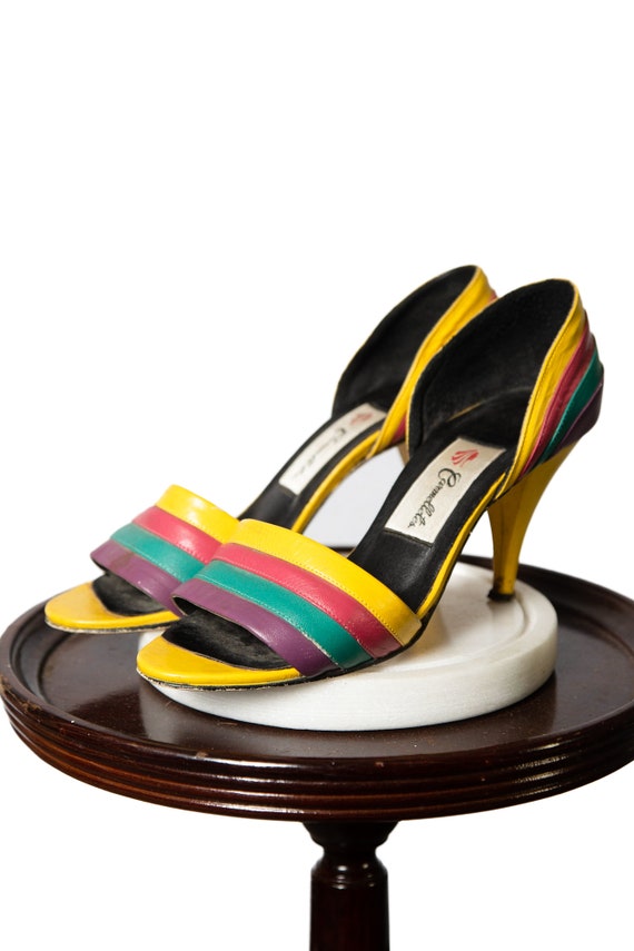 1980s Rainbow Heels / Yellow / Purple / Pink and … - image 5