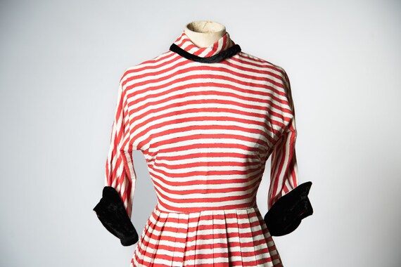 1940s / 1950s Red, White and Black Striped Dress … - image 5