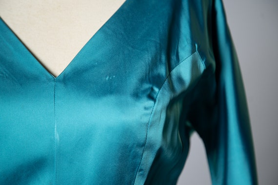 1950s Teal Blue Satin Tea Length Dress / 28" Waist - image 10
