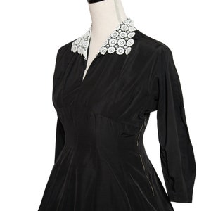 1950s Black Dress with White Lace Collar / 50s Fit and Flare Dress / 30 Waist image 7