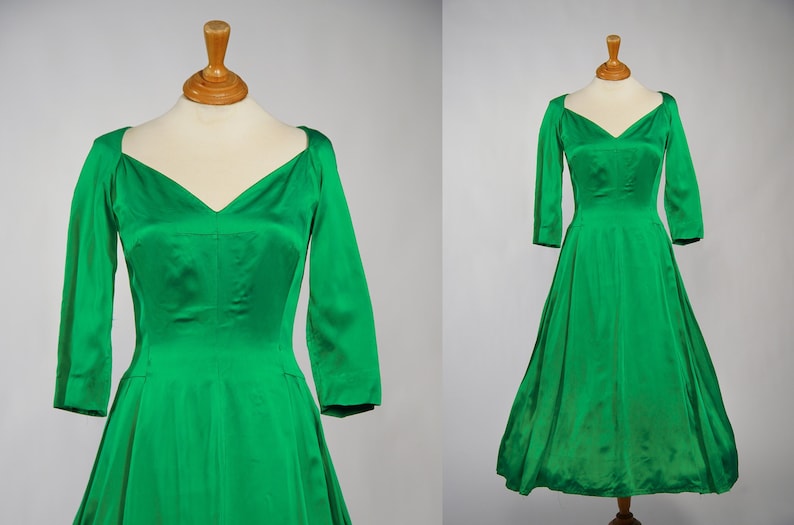 1950s SUZY PERETTE Green Satin drop waist dress / 29 Waist image 1