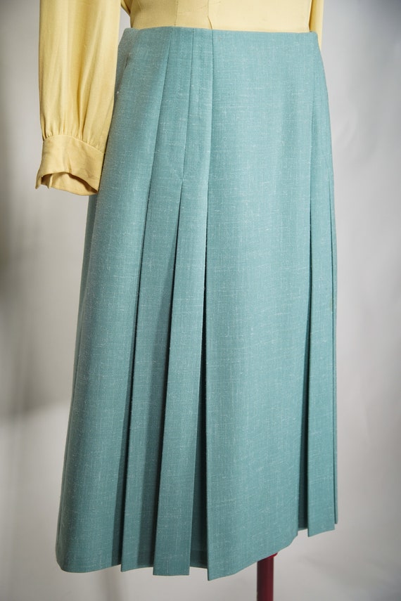 1960s style FLETCHER JONES teal blue skirt / 28" … - image 6