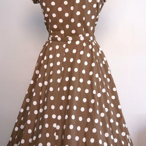 1950s Brown and White Polka Dot Cotton Secretary Dress / Buttons ...