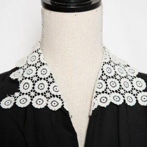 1950s Black Dress with White Lace Collar / 50s Fit and Flare Dress / 30 Waist image 5