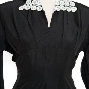 1950s Black Dress with White Lace Collar / 50s Fit and Flare Dress / 30 Waist image 6