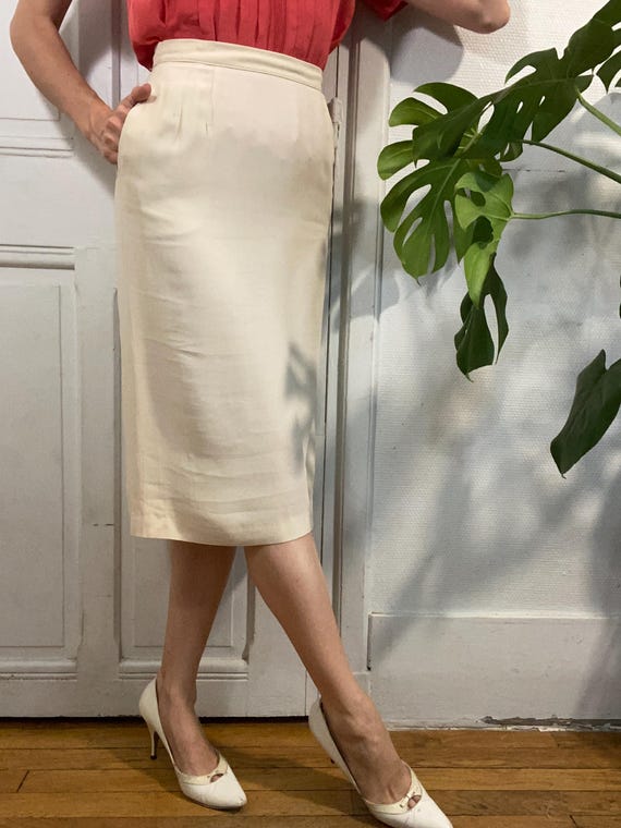 1950s Cream Pencil Skirt 60s Beige A Line Skirt Israel