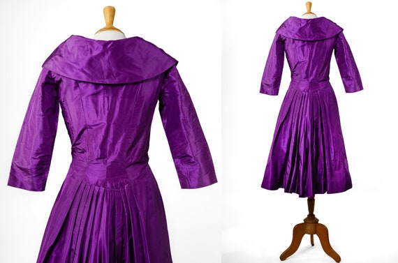 1950s REMBRANDT Royal Purple Silk Dress with Dram… - image 6