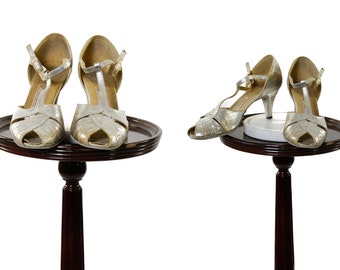 1920s Style Silver Dance Heels / Deco Pumps