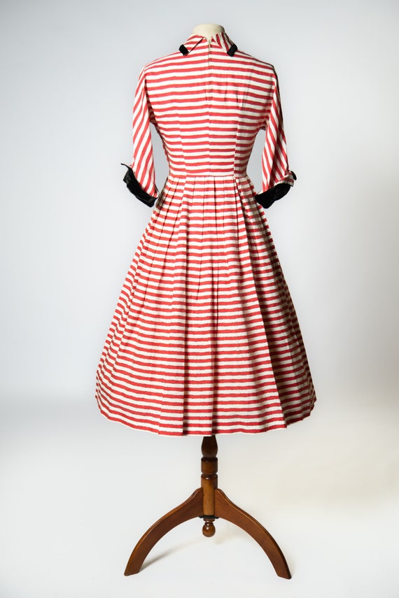 1940s / 1950s Red, White and Black Striped Dress … - image 8