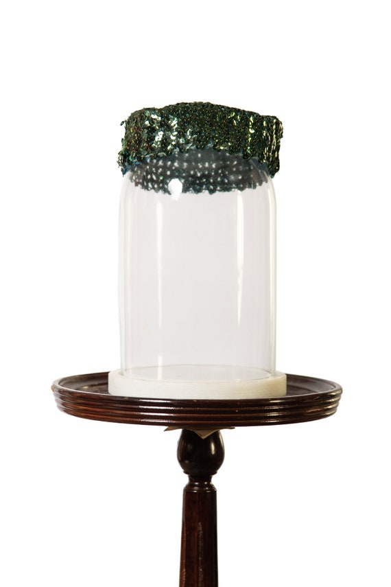 1950s / 1960s Green Sequin Pillbox Mini Hat with … - image 3