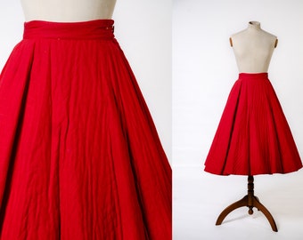 1950s Red Quilted Full Circle Skirt