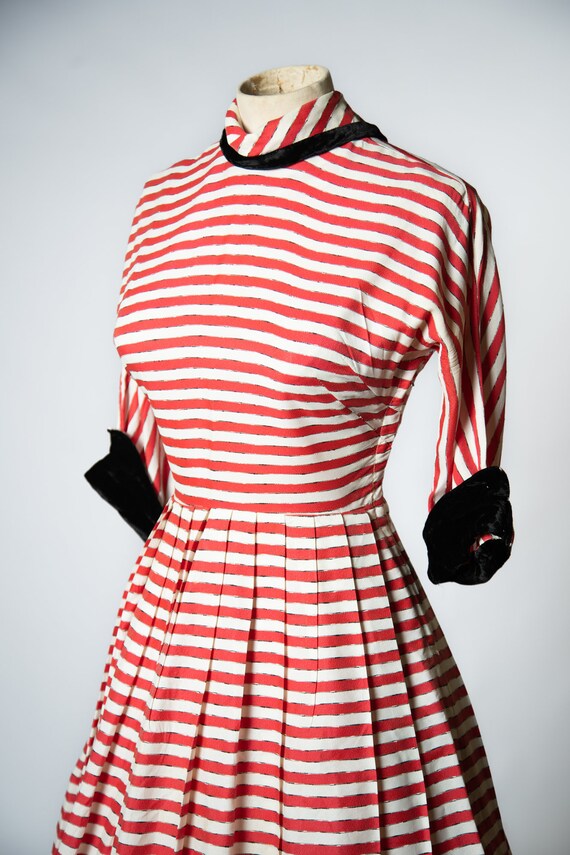 1940s / 1950s Red, White and Black Striped Dress … - image 7