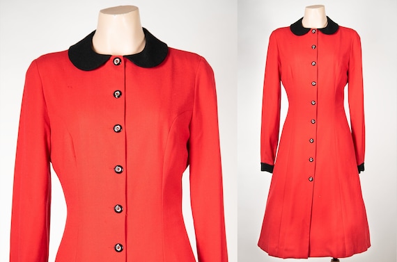 1940s style coat / 70s does 40s / red jacket / bl… - image 1