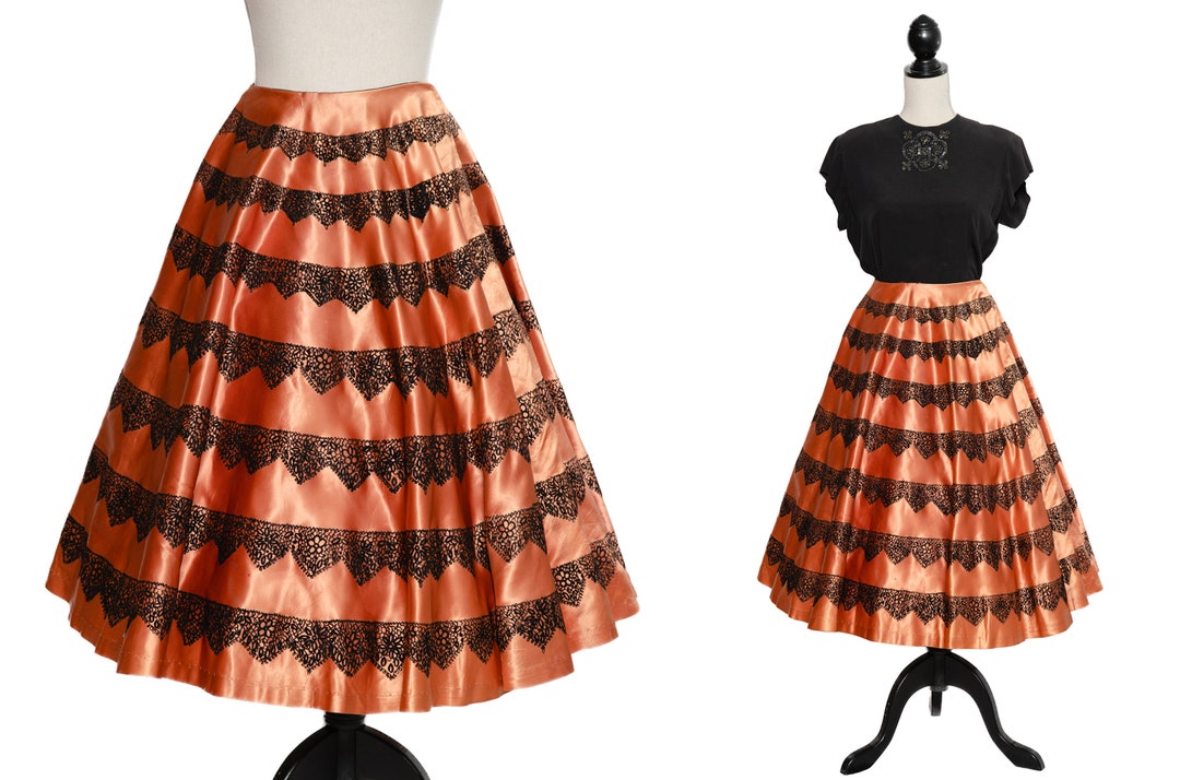 〜1950's フランス ビンテージ スカート 1950s Copper and Black Velvet Full Circle Skirt / 50s