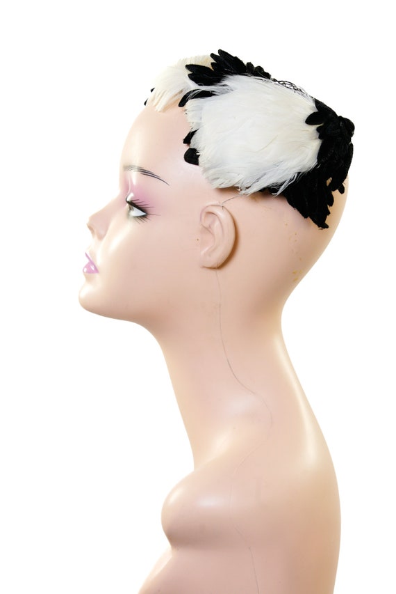 1950s Black and White Feather Hat / 50s Mini Hat … - image 5