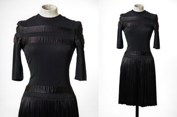 Vintage 1920s Black Crepe Satin Dress