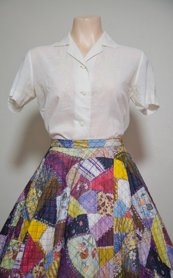 Vintage 1950s novelty skirt // 50s quilted full ci