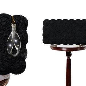 1940s Black Crochet Purse / 40s Large Corde Clutch